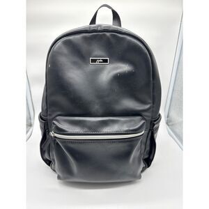 Ju-Ju-Be Faux Black Leather Diaper Bag Backpack With Stroller Straps and Pad